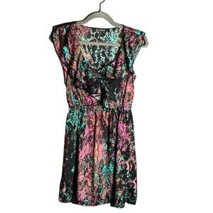 BeBop Pink and Black Paint Splatter Print Sleeveless Dress With Ruffles Size SM